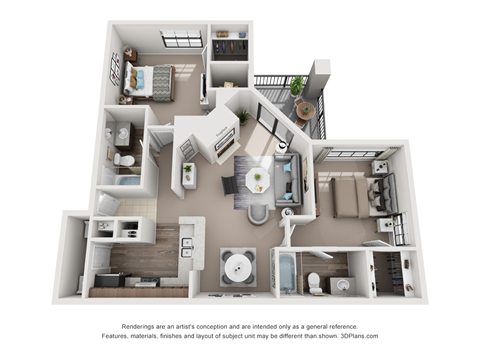 Two Bedroom Two Bathroom Floorplan 1069